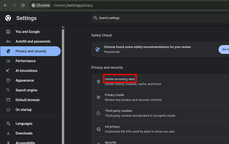 Find "Clear Browsing Data."