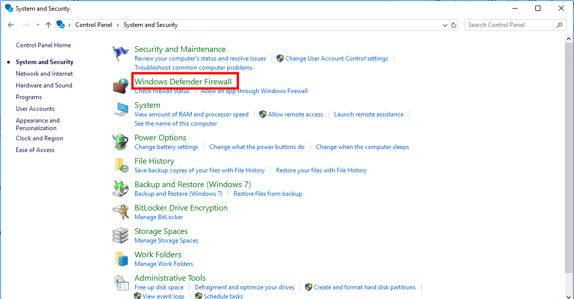 Window Defender Firewall